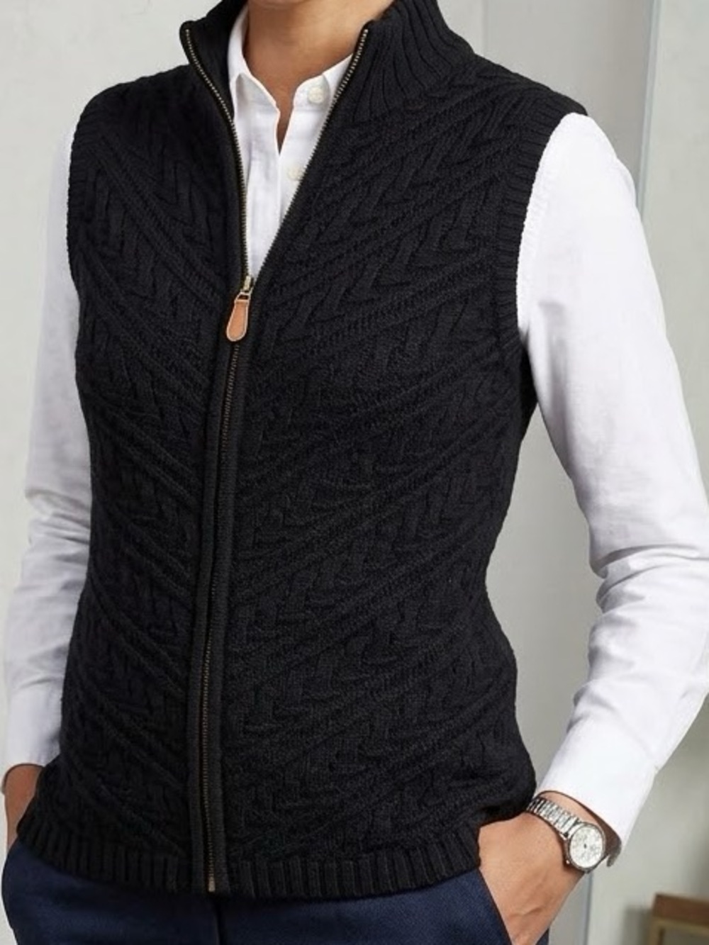Tabi Zip-Front Knit Sweater Vest